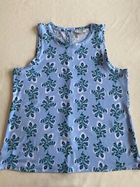 Chaus New York Woman's Floral Top Size L Blue Sleeveless Coastal Modern